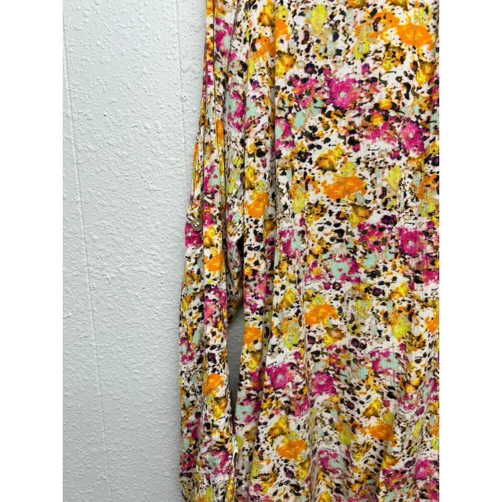 Kut From The Kloth Floral Crinkled Shirt Womens XL Roll Tab Sleeves Relaxed Boho - Picture 6 of 13